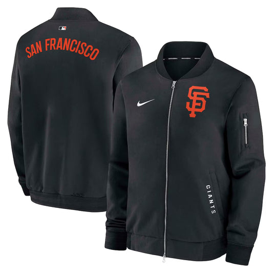 Men's San Francisco Giants Nike Black Authentic Collection Dugout Relaxed Full-Zip Bomber Jacket